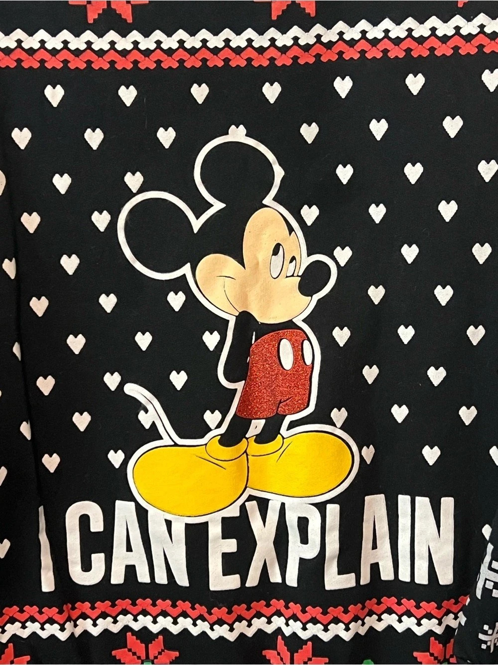 Disney Mickey Mouse I Can Explain Holiday Sweatshirt Black & Red - Picture 2 of 7